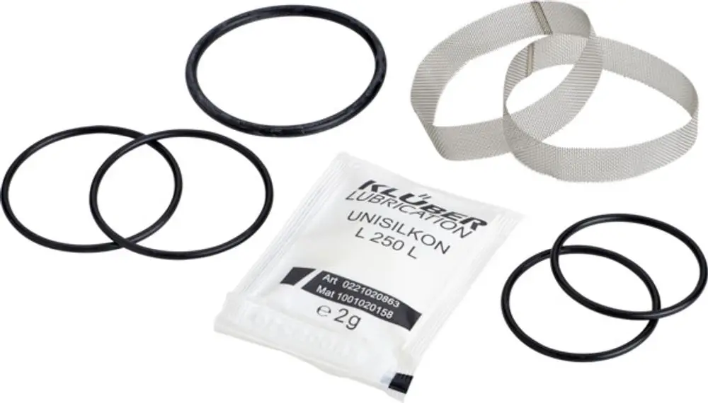 Wartungsset bestehend aus mehreren O-Ringen und einem Schmiermittelpaket, geeignet für Anwendungen von Ideal Standard.